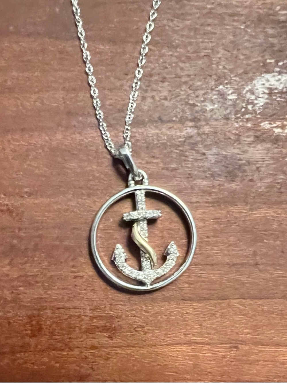 Sterling Silver Anchor Pendant Necklace Mixed Metal 18” Chain Nautical NWT #591 - Picture 5 of 6